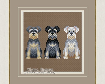 Kreuzstich Stickmuster ""Miniatur Schnauzer"" DMC Chart Nadelspitze Stickerei Printable PDF Instant Download"