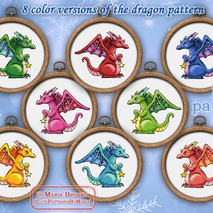 Cross Stitch Pattern 8 color options Dragon with star and snowflakes DMC Chart Printable PDF Instant Download image 1