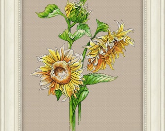 Cross Stitch Pattern Sunflowers DMC Chart Printable PDF Instant Download