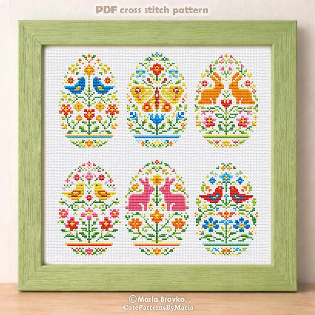 Cross Stitch Pattern 6 Colorful Easter Eggs Sampler DMC Chart Printable ...