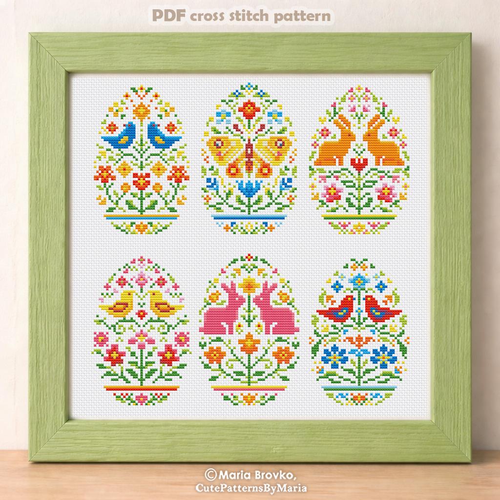 Cross Stitch Pattern 6 Colorful Easter Eggs Sampler DMC Chart Printable ...