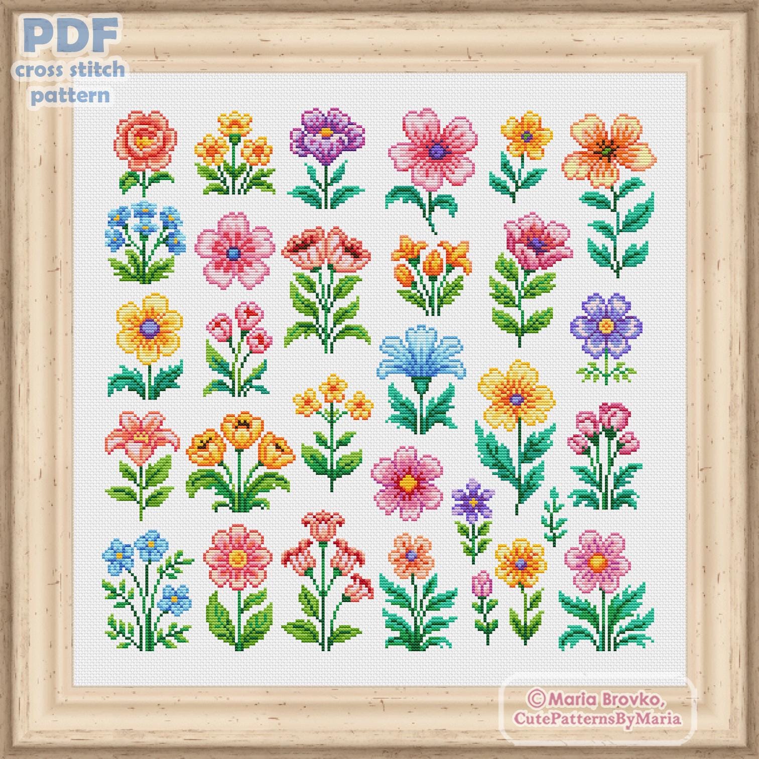 Cross Stitch PDF Pattern Blooming Sampler DMC Chart Printable Instant ...