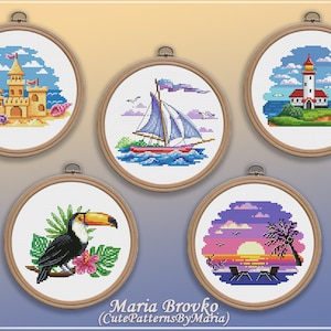 Cross Stitch Pattern 15% cheaper as a set - Summer Adventure DMC Chart Printable PDF Instant Download