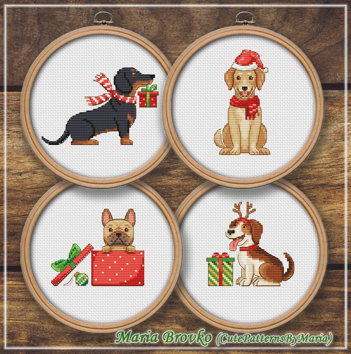 Cross Stitch Pattern four Christmas Dogs DMC Chart Etsy