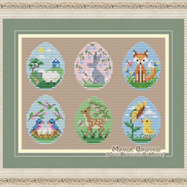 Cross Stitch Pattern "Easter eggs with animals" DMC Chart Embroidery Printable PDF Instant Download