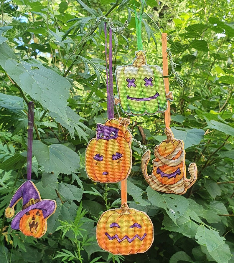 Halloween Cross Stitch Patterns Set of 5 Pumpkins DMC Chart Etsy