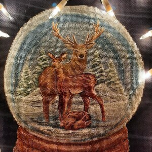 Cross Stitch Pattern Snow Globe With Deer DMC Chart Embroidery ...