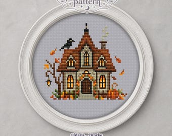 Cross Stitch Pattern Brown Witch House DMC Chart Printable PDF Instant Download