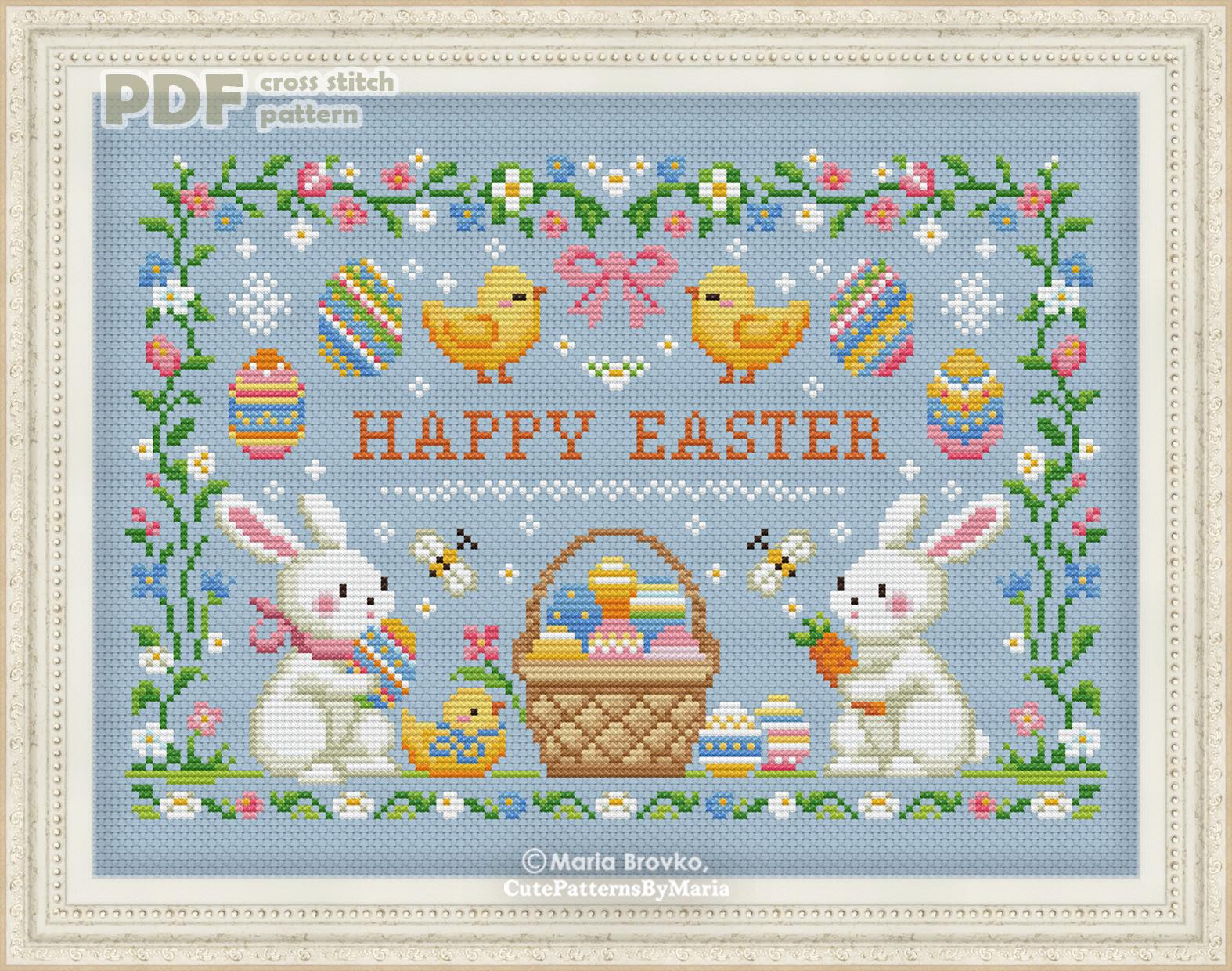 Cross Stitch Pattern Cute Easter Sampler DMC Chart Printable PDF ...
