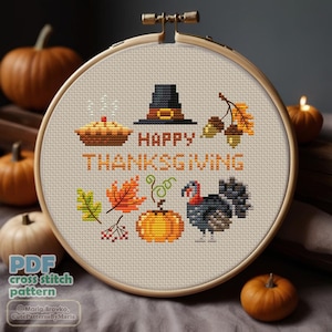 Cross Stitch Pattern Thanksgiving Day DMC Chart Embroidery Printable PDF Instant Download