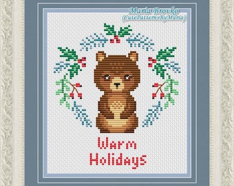 Bear - Christmas woodland animals series Cross Stitch Pattern DMC Chart Printable PDF Instant Download