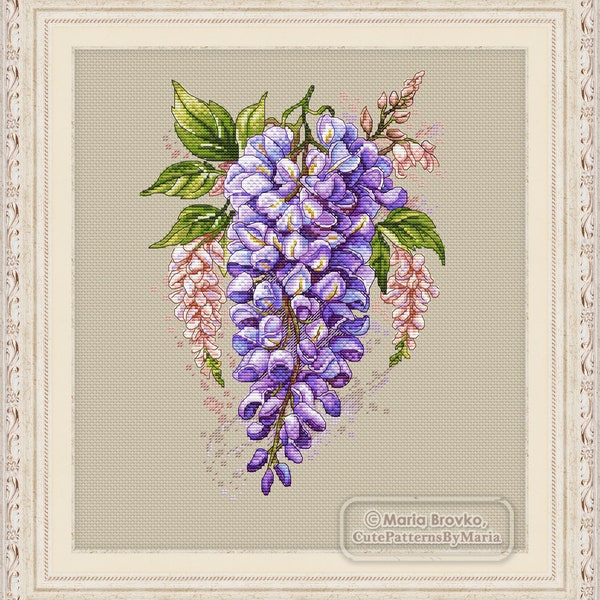 Patrón de punto de cruz Wisteria floración DMC Gráfico imprimible PDF Descarga instantánea