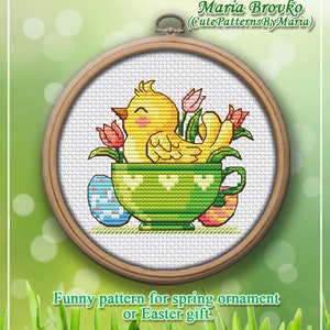 Cross Stitch Pattern Chicken No2 from the 5 Easter Chicks collection DMC Chart Printable PDF Instant Download image 1