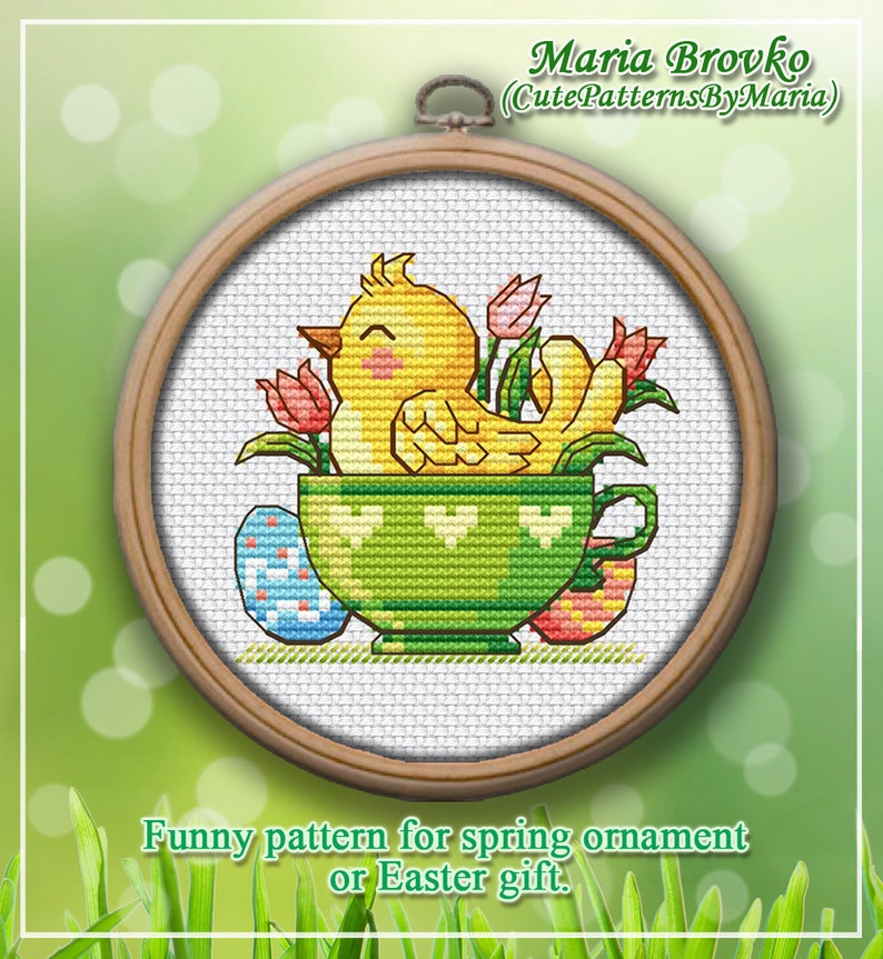 Cross Stitch Pattern Chicken No2 from the 5 Easter Chicks collection DMC Chart Printable PDF Instant Download image 1