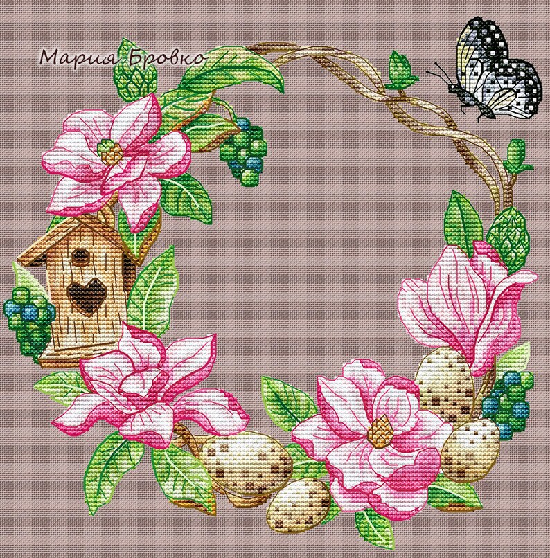 Cross Stitch Pattern Spring Wreath DMC Cross | Etsy