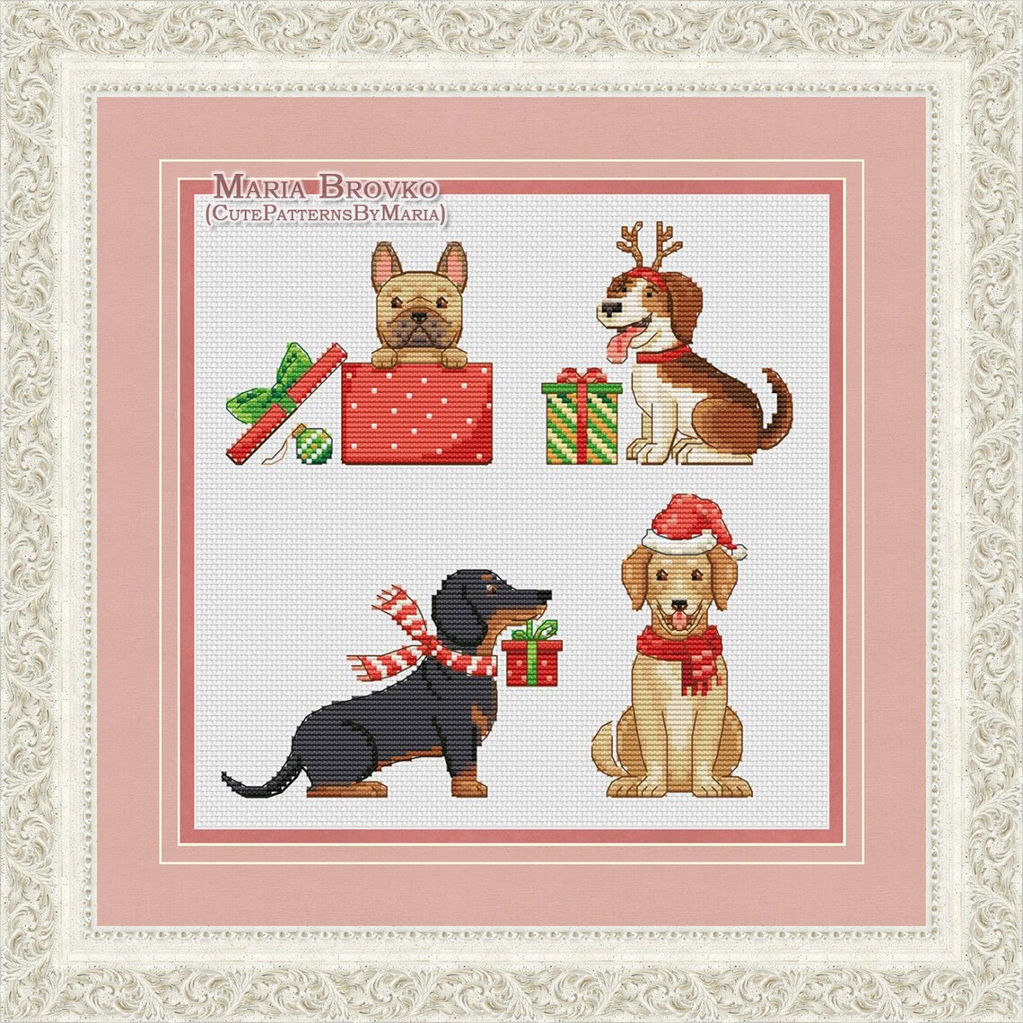 Cross Stitch Pattern four Christmas Dogs DMC Chart Etsy