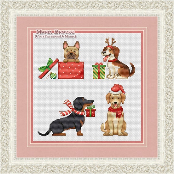Cross Stitch Pattern Four Christmas dogs DMC Cross Etsy