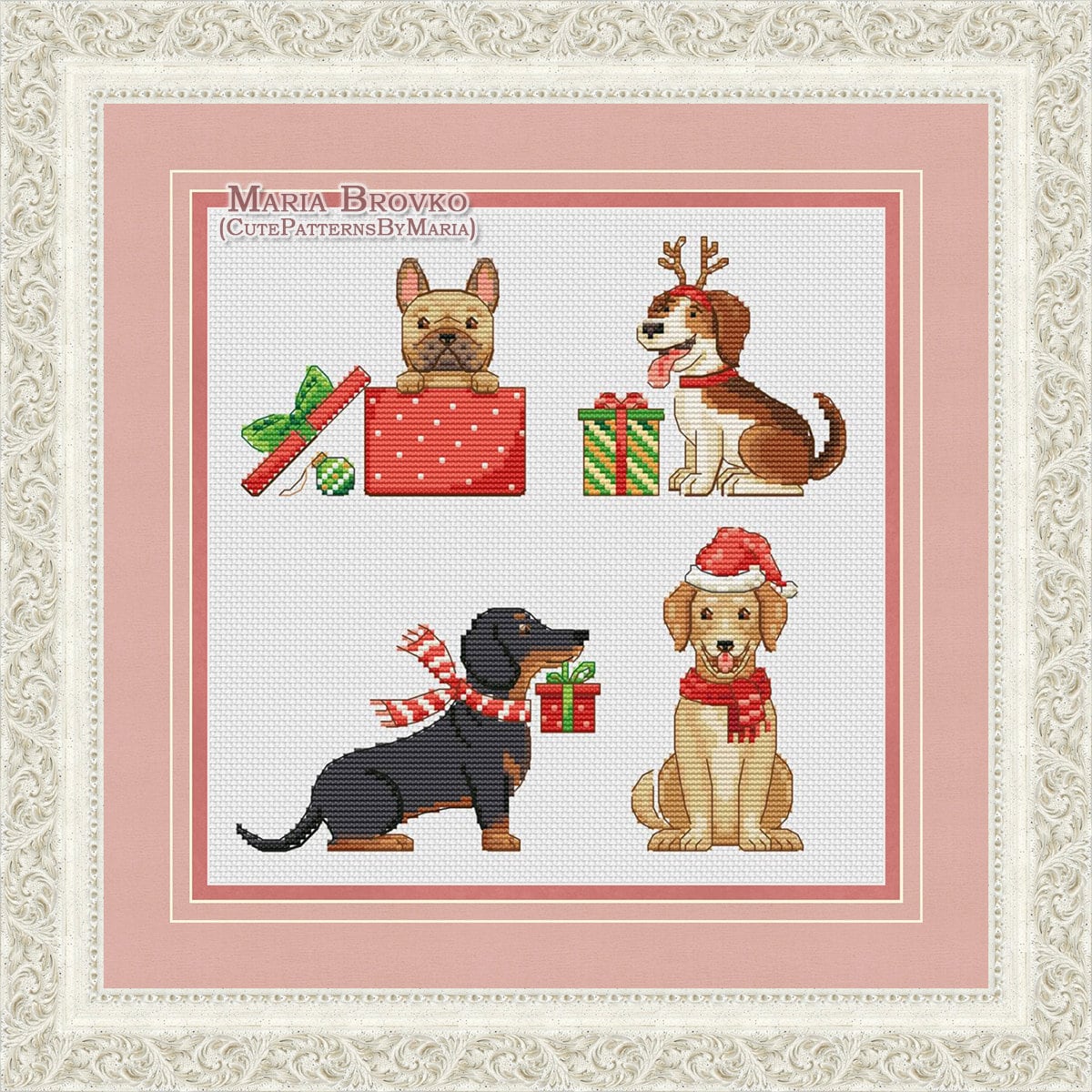 Cross Stitch Pattern four Christmas Dogs DMC Chart Etsy