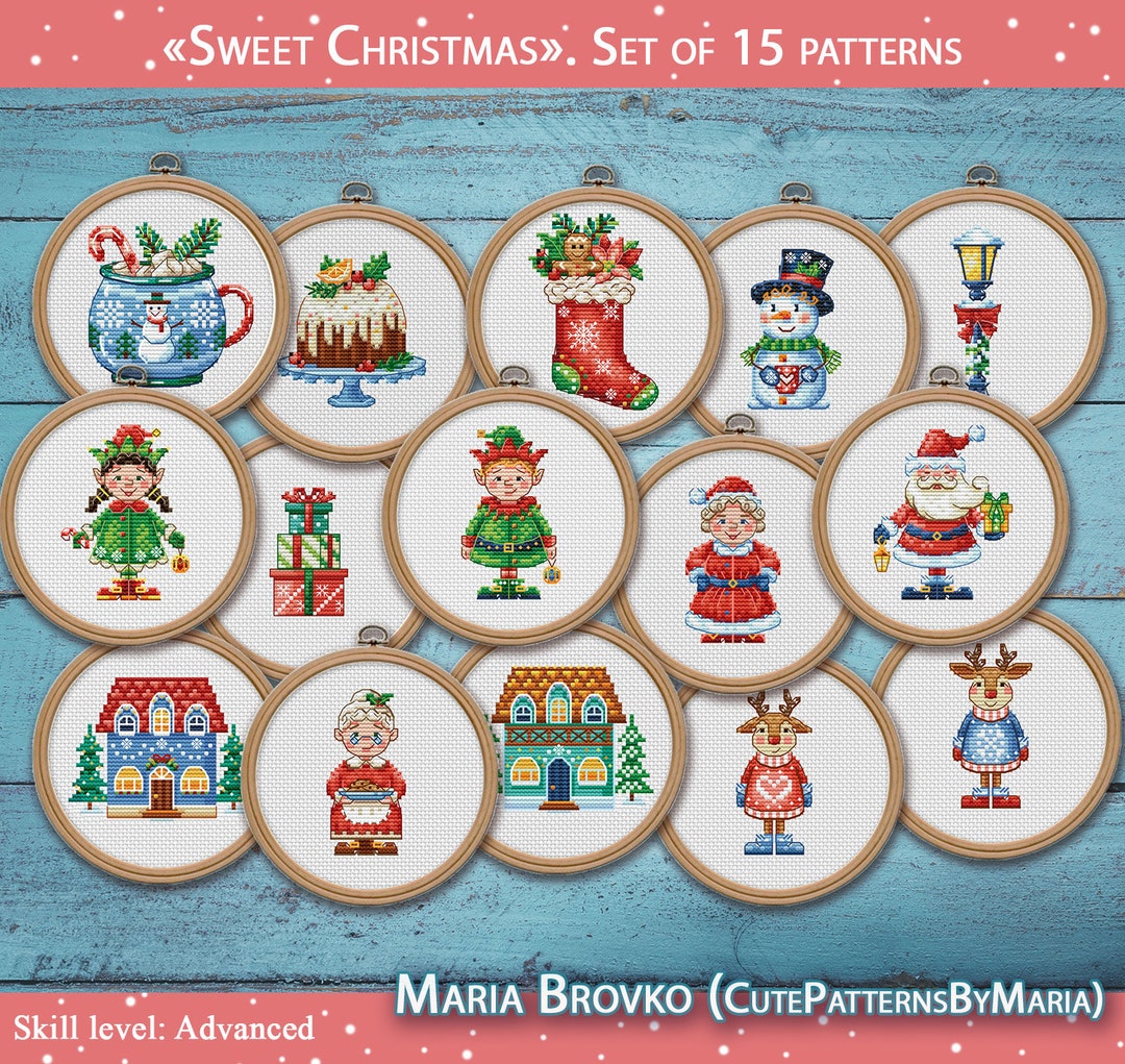Cross Stitch PDF Patterns Sweet Christmas Set of 15 DMC Chart Printable ...