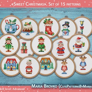 Cross Stitch Christmas Decor 45% cheaper as a set - Sweet Christmas Set of 15 Patterns DMC Chart Printable PDF Instant Download
