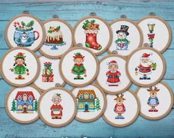 Cross Stitch Christmas Decor 45% cheaper as a set - Sweet Christmas Set of 15 Patterns DMC Chart Printable PDF Instant Download