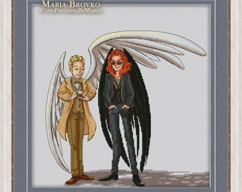 Cross Stitch Pattern Angel and Demon DMC Chart Printable PDF Instant Download