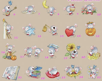 Cross Stitch Pattern &quot;Merry Mice&quot; DMC Chart Embroidery Printable PDF Instant Download