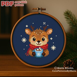 Cross Stitch PDF Pattern Deer With a Mug DMC Chart Christmas Printable ...