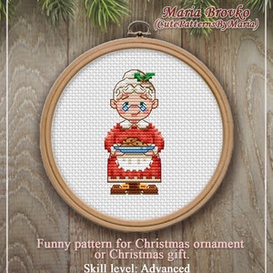 Cross Stitch Christmas Decor Mrs Claus DMC Chart Printable PDF Instant Download