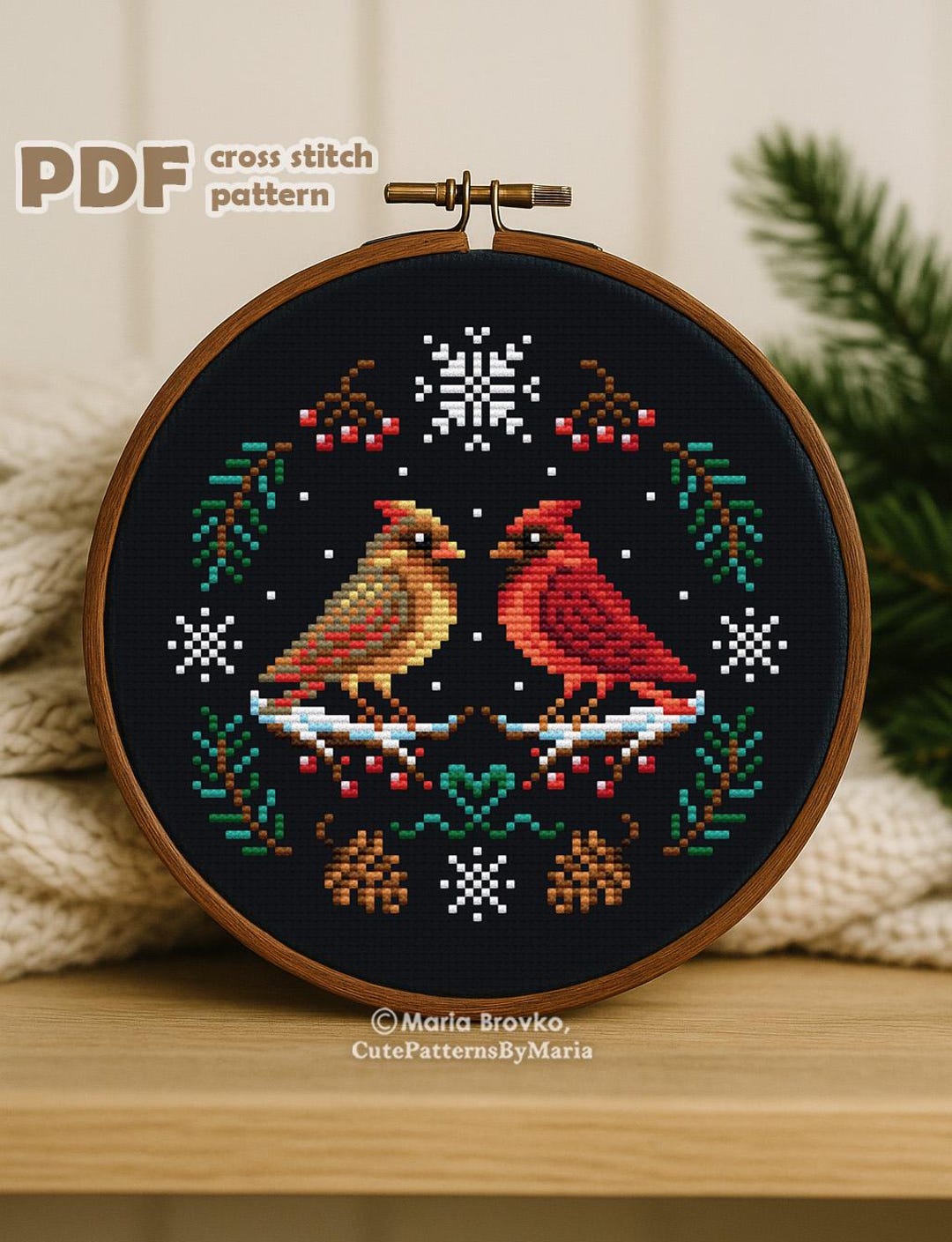 Cross Stitch PDF Pattern Winter Cardinals DMC Chart Printable Instant ...