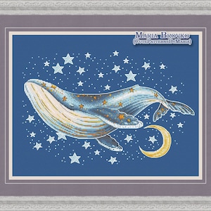 Cross Stitch Pattern Magic space whale DMC Chart Printable PDF Instant Download