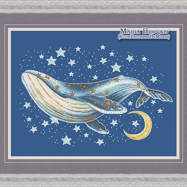 Cross Stitch Pattern Magic space whale DMC Chart Printable PDF Instant Download