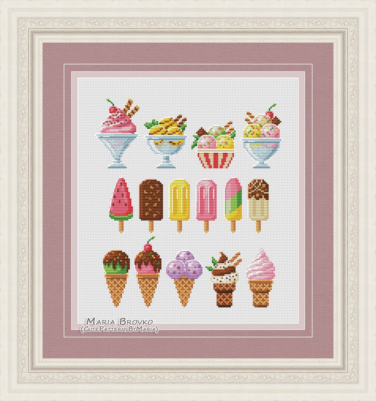 cross stitch pattern ice cream sampler dmc chart etsy