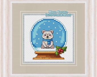 Cross Stitch Pattern Polar bear in a snow globe DMC Chart Printable PDF Instant Download