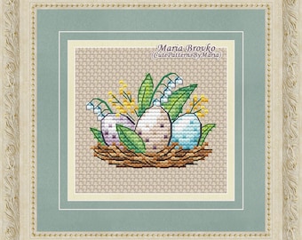 Patrón de punto de cruz Nido de primavera Gráfico DMC Bordado PDF imprimible Descarga instantánea