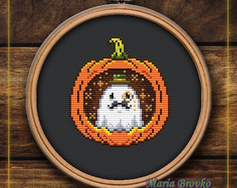 Cross Stitch Pattern Ghost in the pumpkin DMC Chart Printable PDF Instant Download