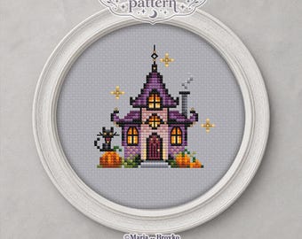 Cross Stitch Pattern Purple Witch House DMC Chart Printable PDF Instant Download