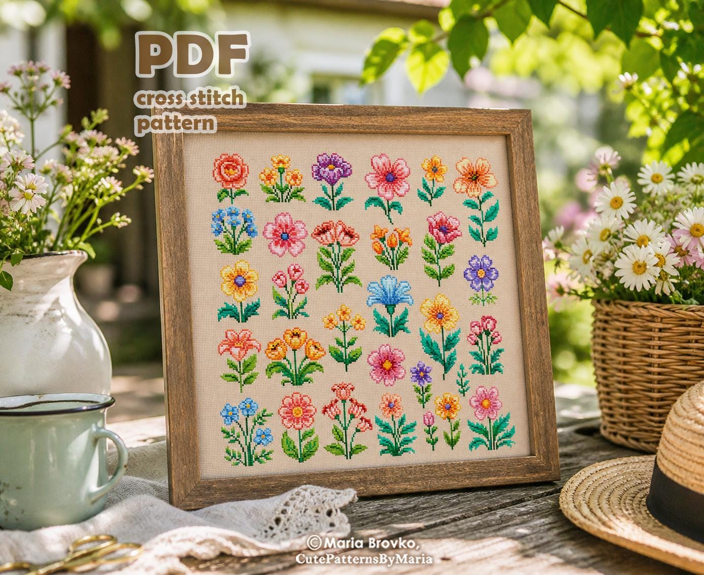 Cross Stitch PDF Pattern Blooming Sampler DMC Chart Printable Instant ...