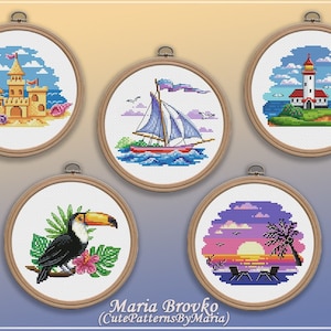 Cross Stitch Pattern 15% cheaper as a set - Summer Adventure DMC Chart Printable PDF Instant Download