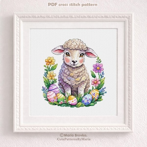 Cross Stitch Pattern Cute Easter Sheep DMC Chart Embroidery Printable ...