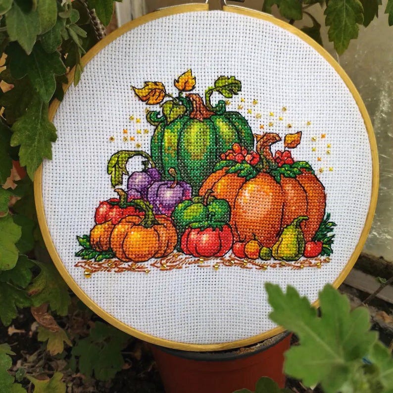Cross Stitch Pattern Colorful Autumn Harvest DMC Chart Printable PDF ...