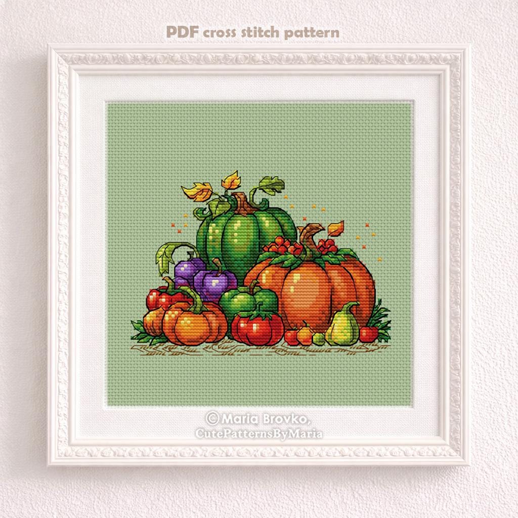 Cross Stitch Pattern Colorful Autumn Harvest DMC Chart Printable PDF ...