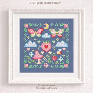 Kreuzstich Muster Erdbeere Little World Sampler DMC Chart Printable PDF Instant Download