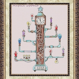 Cross Stitch Pattern Steampunk Christmas tree DMC Cross Stitch Chart Needlepoint Pattern Embroidery Chart Printable PDF Instant Download image 1