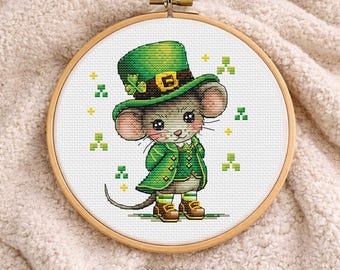 Cross Stitch Pattern St. Patrick's Day Irish Mouse DMC Chart Printable PDF Instant Download