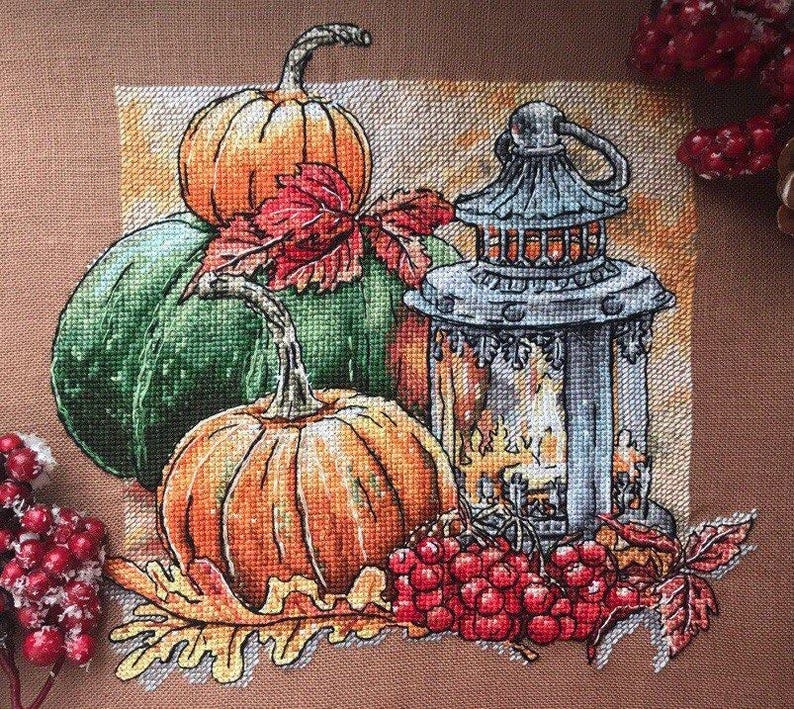 Cross Stitch Pattern Autumn Lantern DMC Embroidery Chart Printable PDF ...
