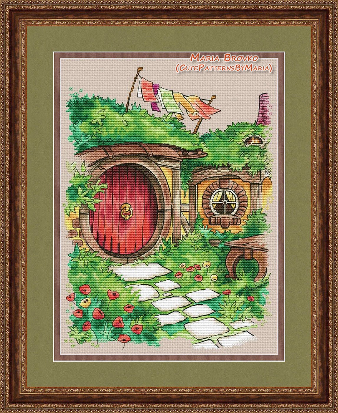 Cross Stitch Pattern Halfling's house in spring DMC  Chart Embroidery Printable PDF Instant Download