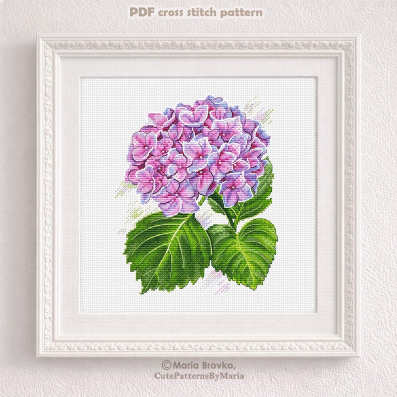 Cross Stitch Pattern Awesome hydrangea DMC Chart Printable PDF Instant Download image 1