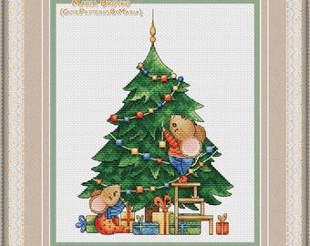 Cross Stitch Pattern "Mice's Christmas tree" DMC Cross Stitch Saga Needlepoint Pattern Embroidery Chart Printable PDF Instant Download