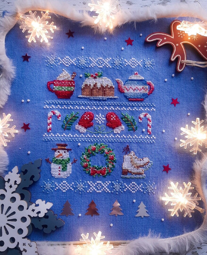 Cross Stitch Pattern Lovely Winter Sampler DMC Chart Embroidery ...